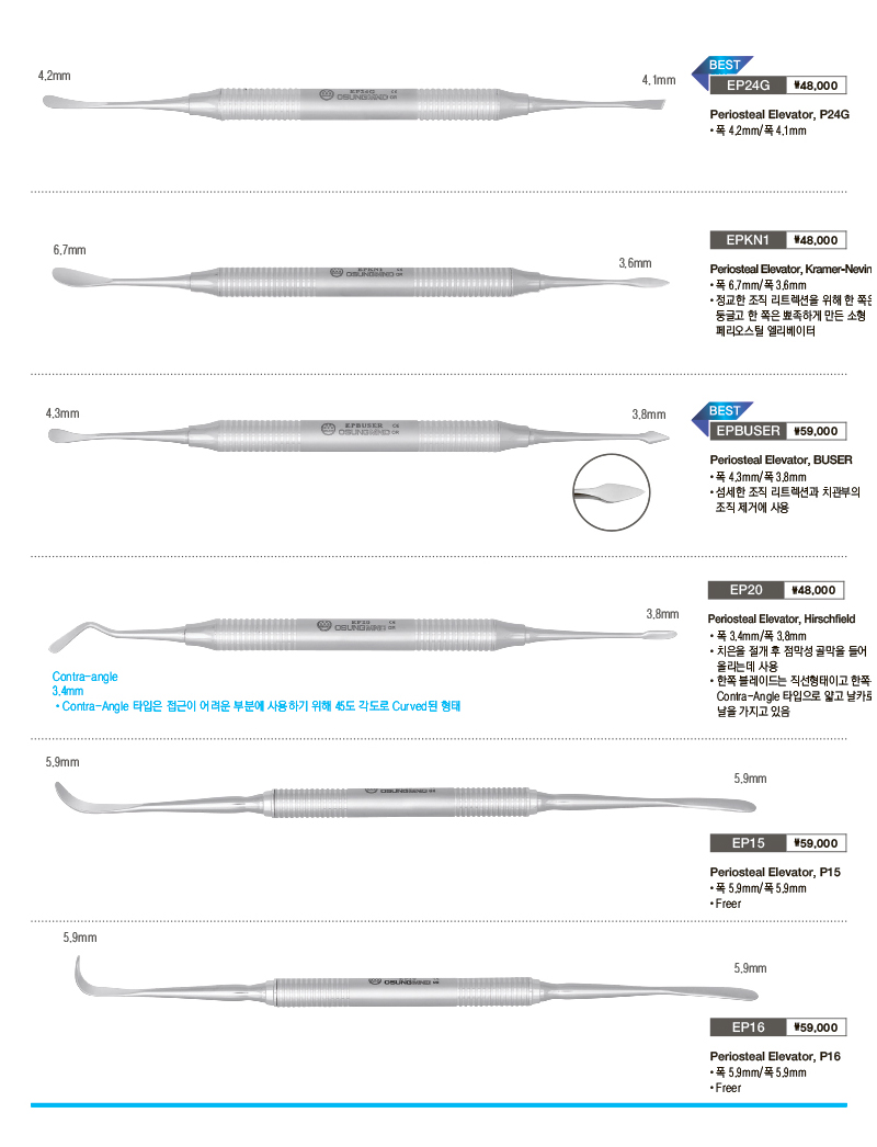 Periosteal Elevators To separate tissue from tooth or bone Implant Line